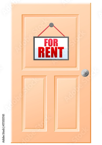 Hanging for rent sign on wooden door vector image