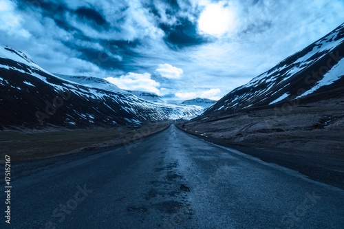 Photo Moonlit road in Sudureyri, Westfjords, Iceland
