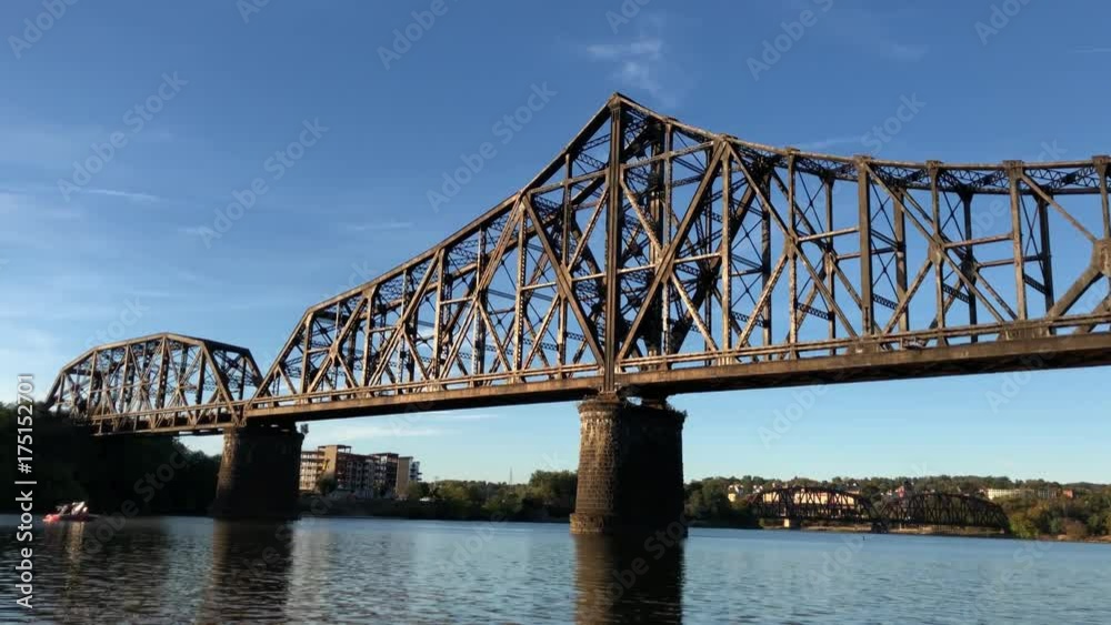 Traveling under a railroad bridge on the Ohio River in Western Pennsylvania. Traveling under a railroad bridge on the Ohio River in Western Pennsylvania.