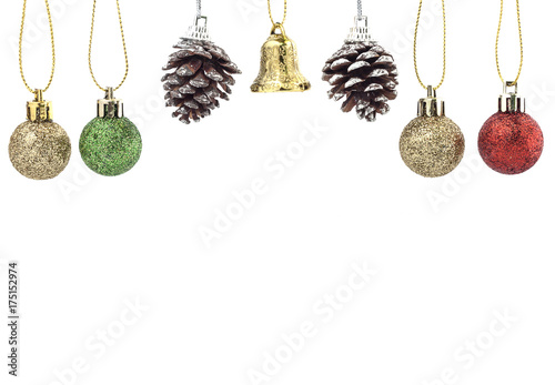 Christmas Decoration. Holiday Decoration lsolated on White Background. Top View