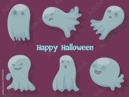 Set of Ghost cartoon vector halloween on background