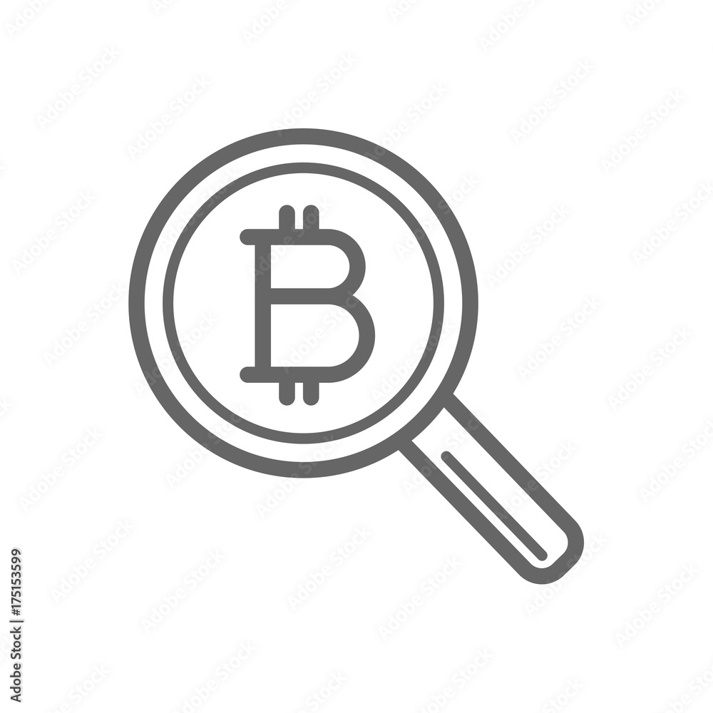 Bitcoin search with magnifier line icon. Cryptocurrency bitcoin search concept. Linear vector icon isolated on white transparent background. Bitcoin search with magnifier line icon. Cryptocurrency bitcoin search concept. Linear vector icon isolated on white transparent background.