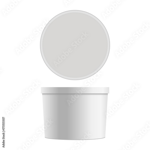 Mock up of round plastic tub for dessert. Vector isolated on white background