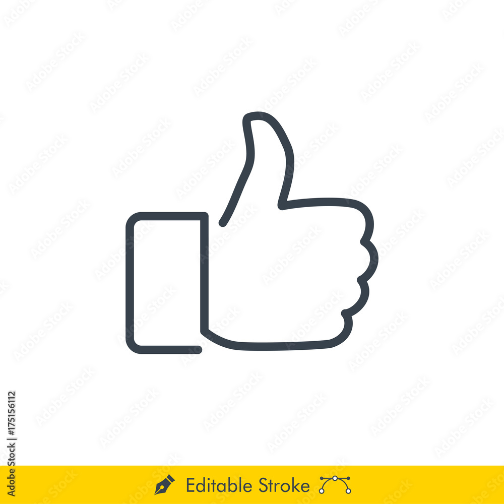 Thumb Up (Like) Icon / Vector - In Line / Stroke Design with Editable Stroke Thumb Up (Like) Icon / Vector - In Line / Stroke Design with Editable Stroke