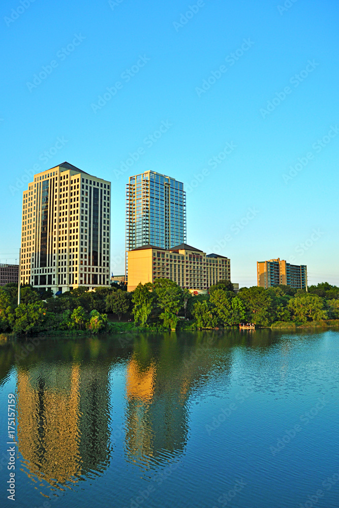 River view of buildings with clear sky