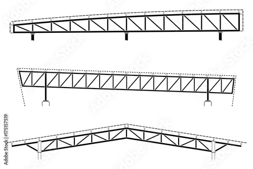 Roofing building, steel frame detail, roof truss set, vector illustration