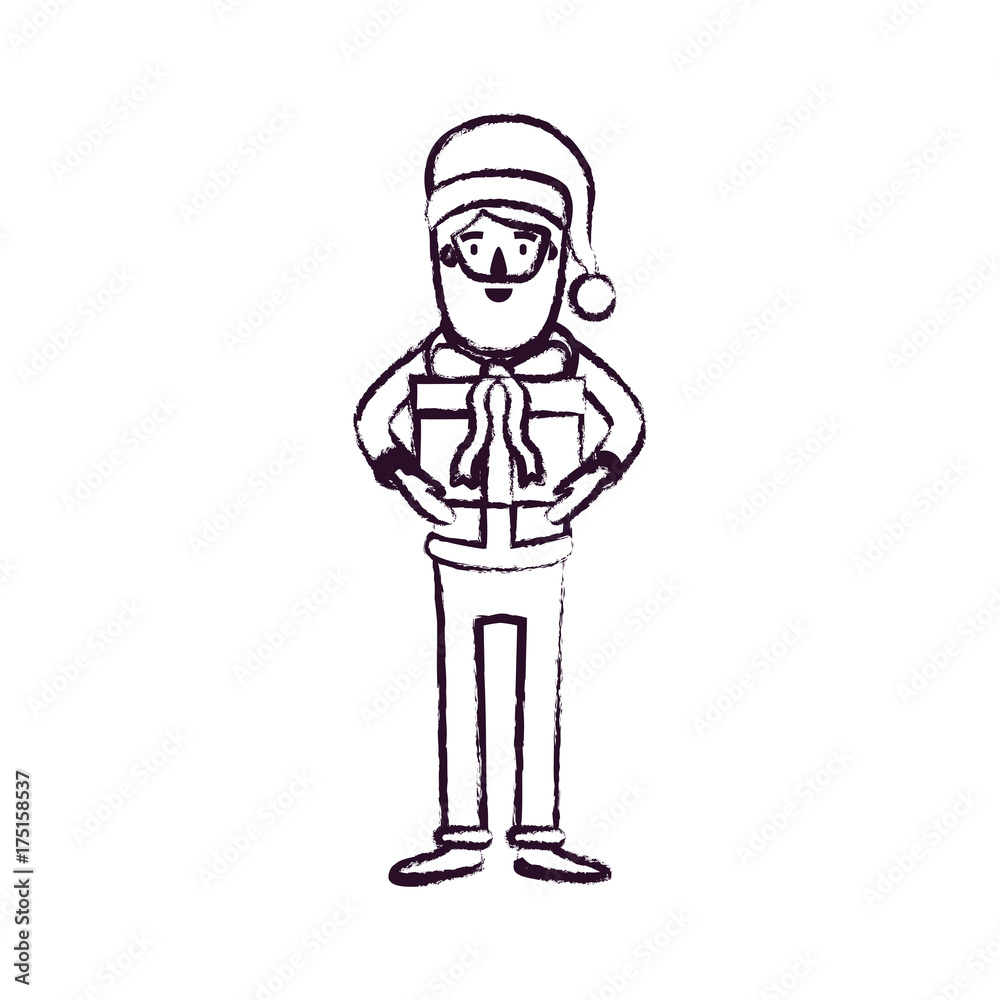 santa claus caricature full body with gift box with hat and costume blurred silhouette on white background santa claus caricature full body with gift box with hat and costume blurred silhouette on white background