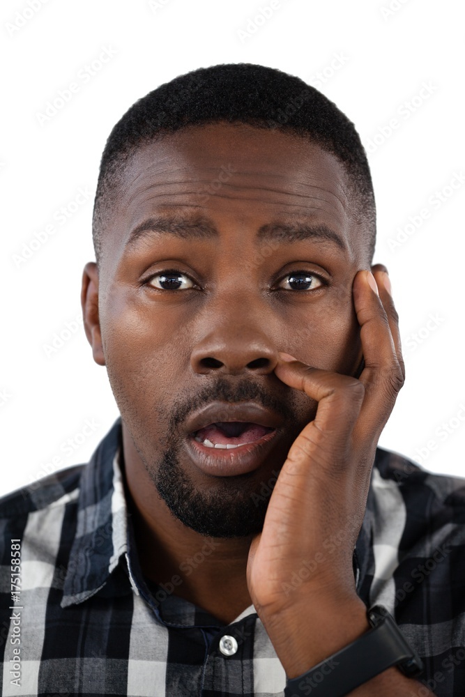 Obraz premium Surprised man against white background