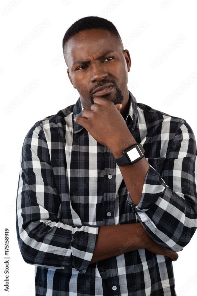 Man gesturing against white background Man gesturing against white background