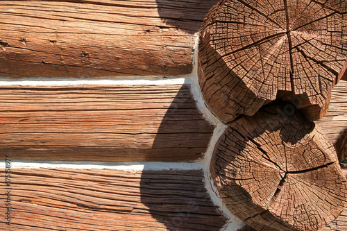 Obraz na płótnie Detail of log built structure with chinking