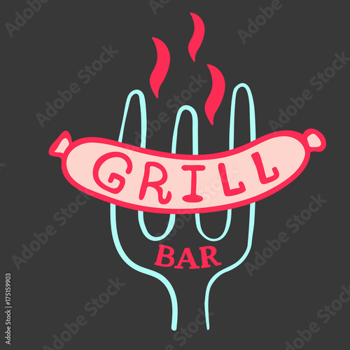 Grill bar logo. Vintage barbecue restaurant logo design.