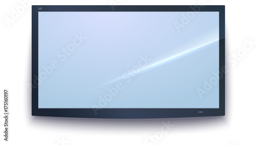 Smart TV icon, TV screen with the dark frame, LED TV hanging on the wall, isolated on the white background. Widescreen monitor icon, Design element, template for your work. 3D illustration