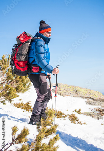Climber in the mountains in winter.