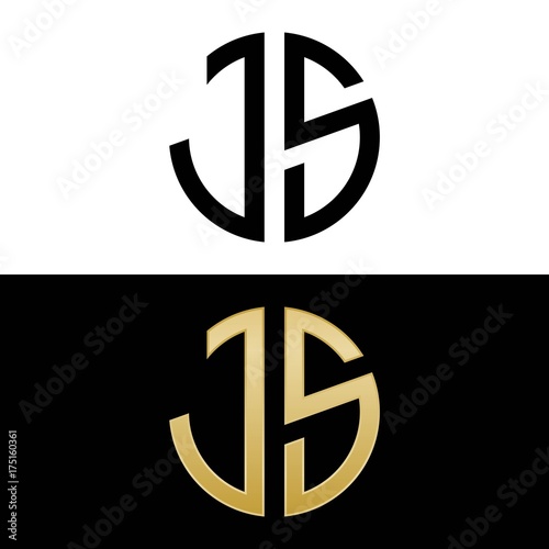 js initial logo circle shape vector black and gold