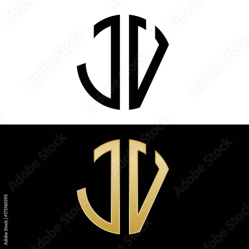 jv initial logo circle shape vector black and gold