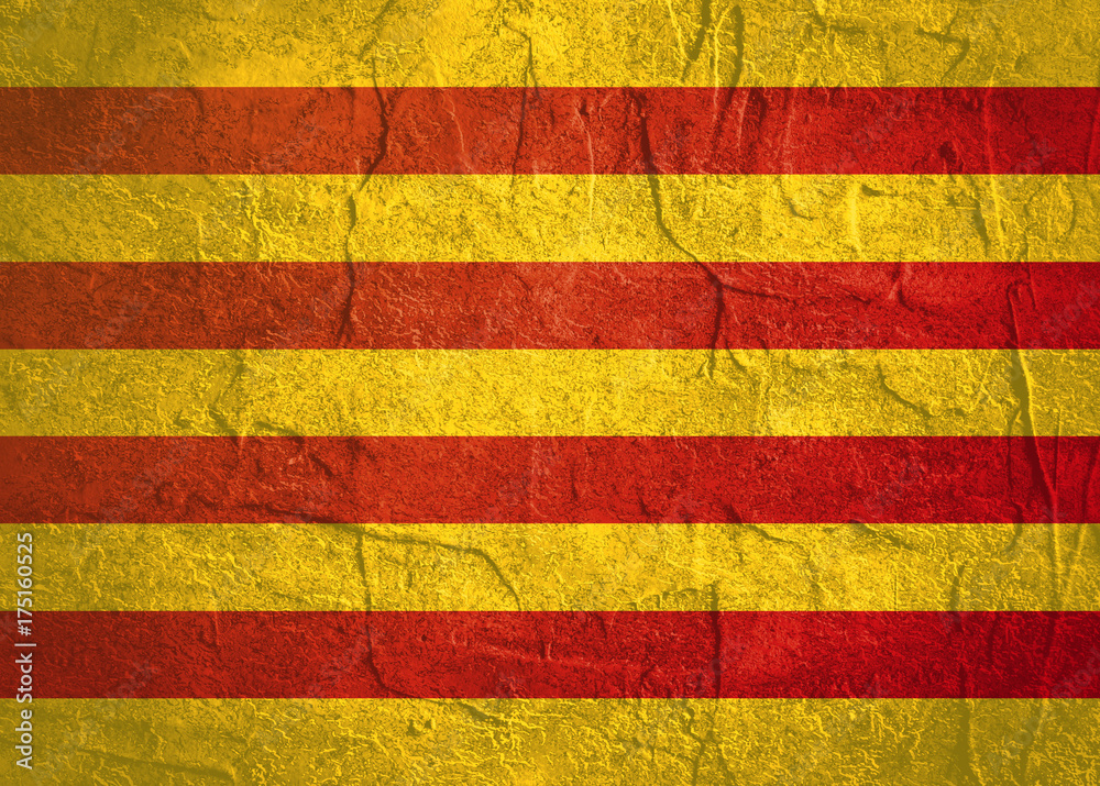 Catalonia flag. Grunge distress texture. Concrete wall