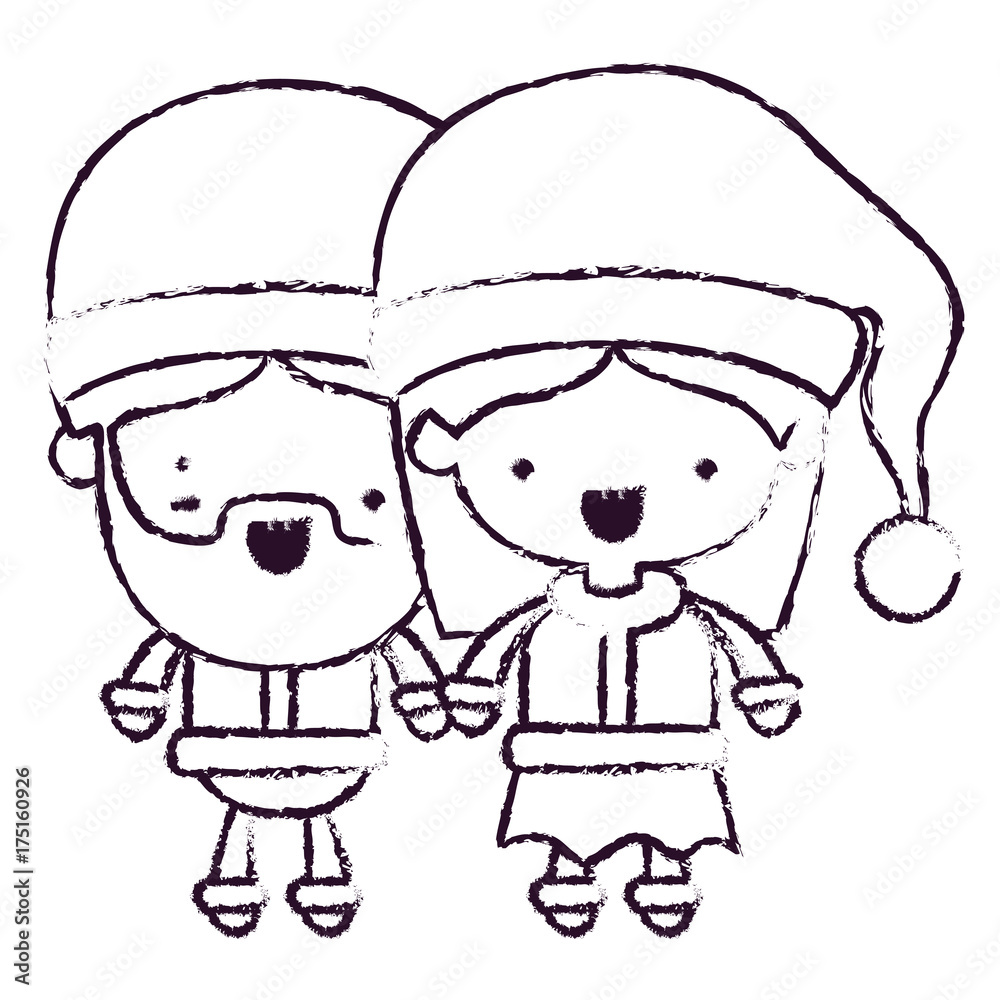 santa claus couple cartoon full body man wink eye and woman expression blurred silhouette on white background santa claus couple cartoon full body man wink eye and woman expression blurred silhouette on white background