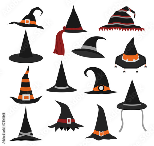 Set of different witch hats on halloween