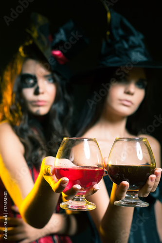 Halloween party 2017 Fashion women like witch holding cocktail