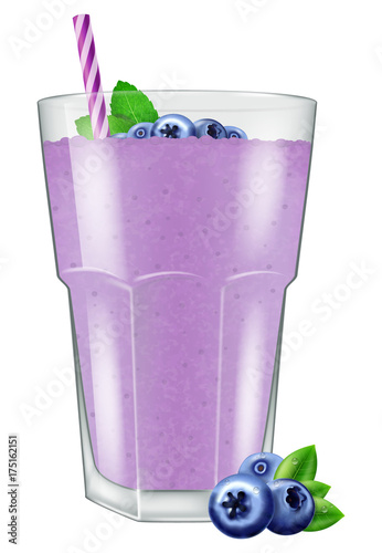 Blueberry juice / smoothie in a glass. Vector illustration.