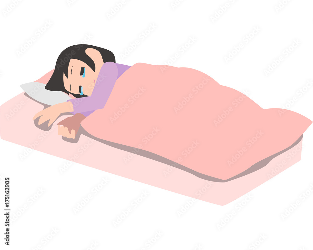 横になったまま無意識に涙をこぼす女性 Stock イラスト Adobe Stock 横になったまま無意識に涙をこぼす女性 Stock イラスト Adobe Stock