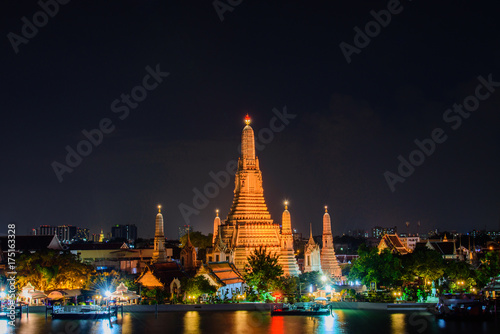 Arun temple Wat Arun   famous tourist attraction in night time  at  Bangkok thailand.