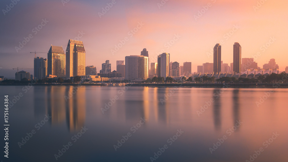 Colorful sunrise covers downtown San Diego