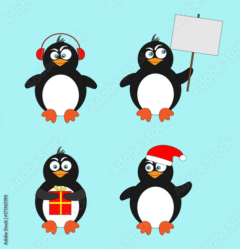 Cute hand drawn penguins set