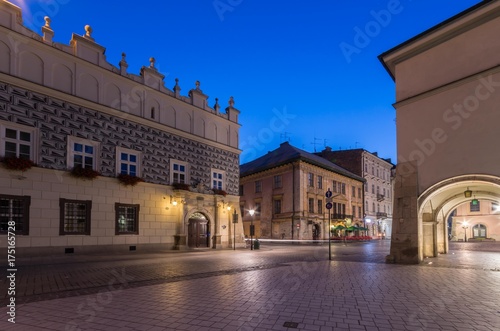 Historical houses, old town in Krakow in the night