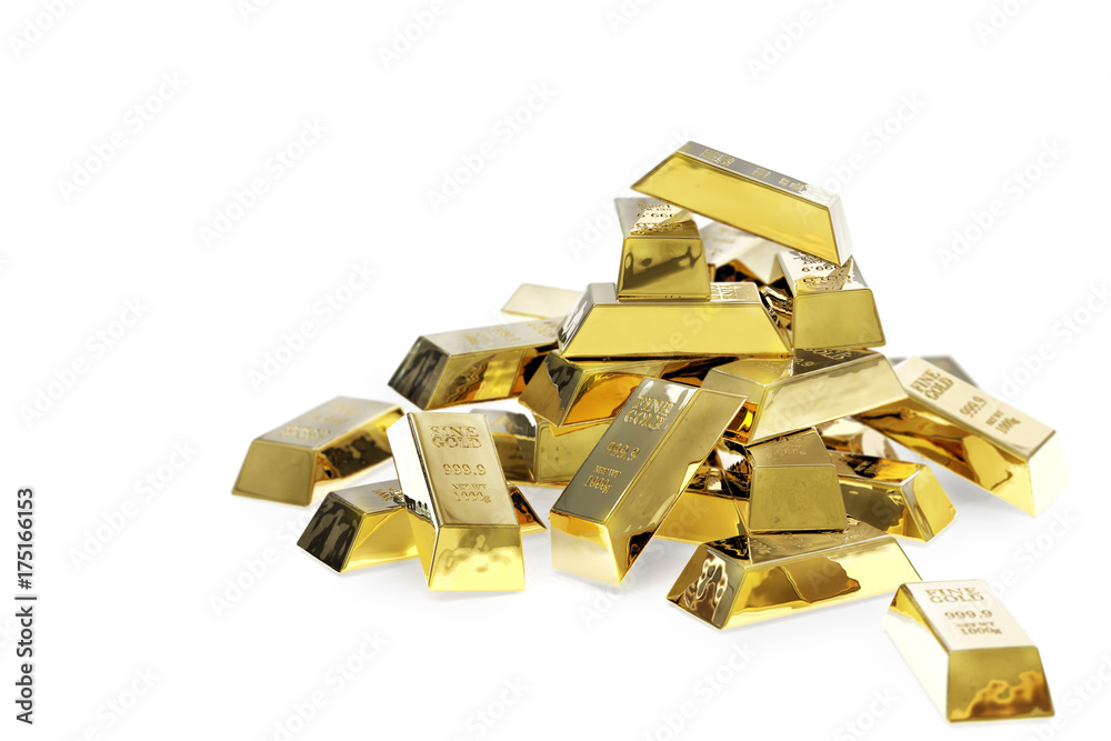 Gold bars, financial concept isolated on white -3D illustration