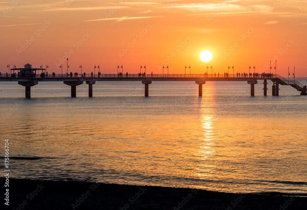 Pier in Miedzyzdroje resort - Baltic seascape at sunset, Poland