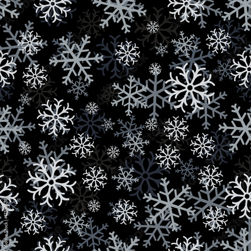 Snowflake simple seamless pattern. Abstract wallpaper  wrapping decoration. Symbol of winter  Merry Christmas holiday  Happy New Year celebration.Seamless pattern of snowflakes on a black background