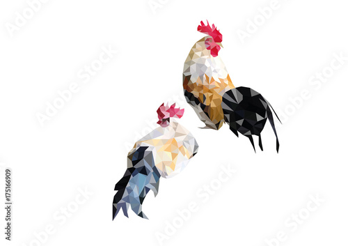 Abstract of two roosters low poly vector with white background