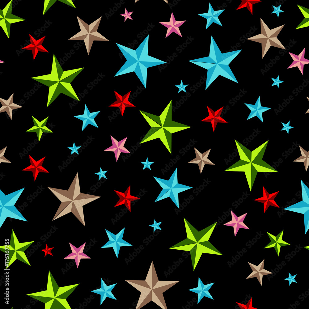 Star seamless pattern. Colorful retro background. Chaotic elements. Abstract geometric shape texture. Effect of sky. Design template for wallpaper,wrapping, textile. Vector Illustration