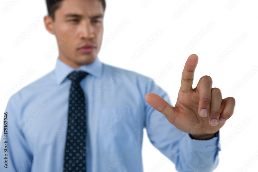 Businessman touching interface Businessman touching interface