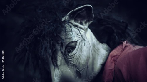 4K Halloween Horror Man with Pig Mask Portrait