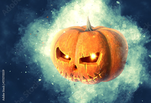 Halloween Pumpkin In A Mystic Light background. 3d illustration