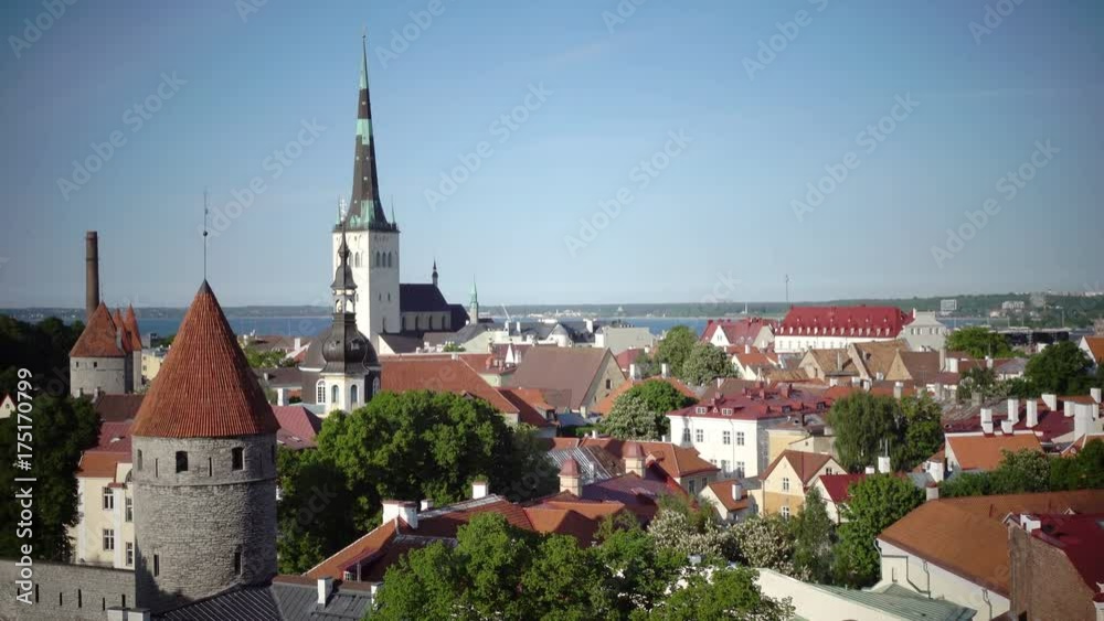 City panorama from an observation deck of Old city spikes of churches and ancient towers. Tallinn. Estonia