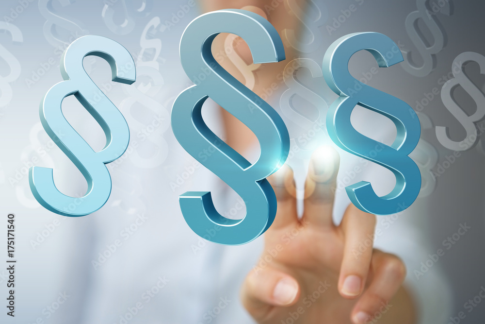 Businesswoman holding and touching 3D rendering law symbol Businesswoman holding and touching 3D rendering law symbol