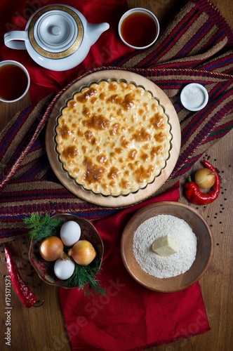 Fitchi — national pie stuffed with lamb minced meat in Turkmenistan photo