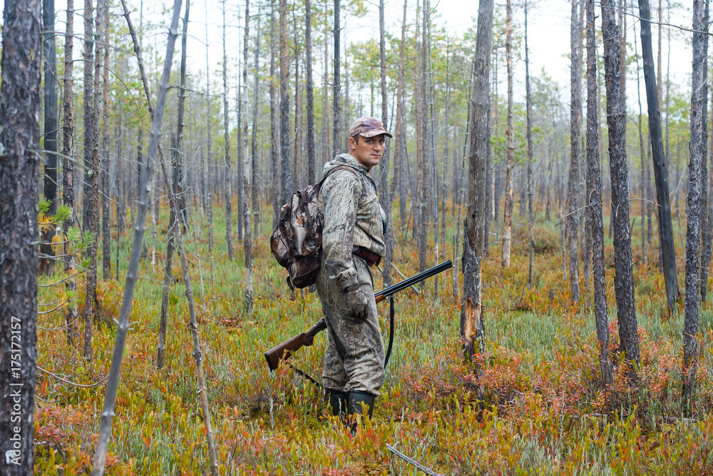 hunter in the pine forest