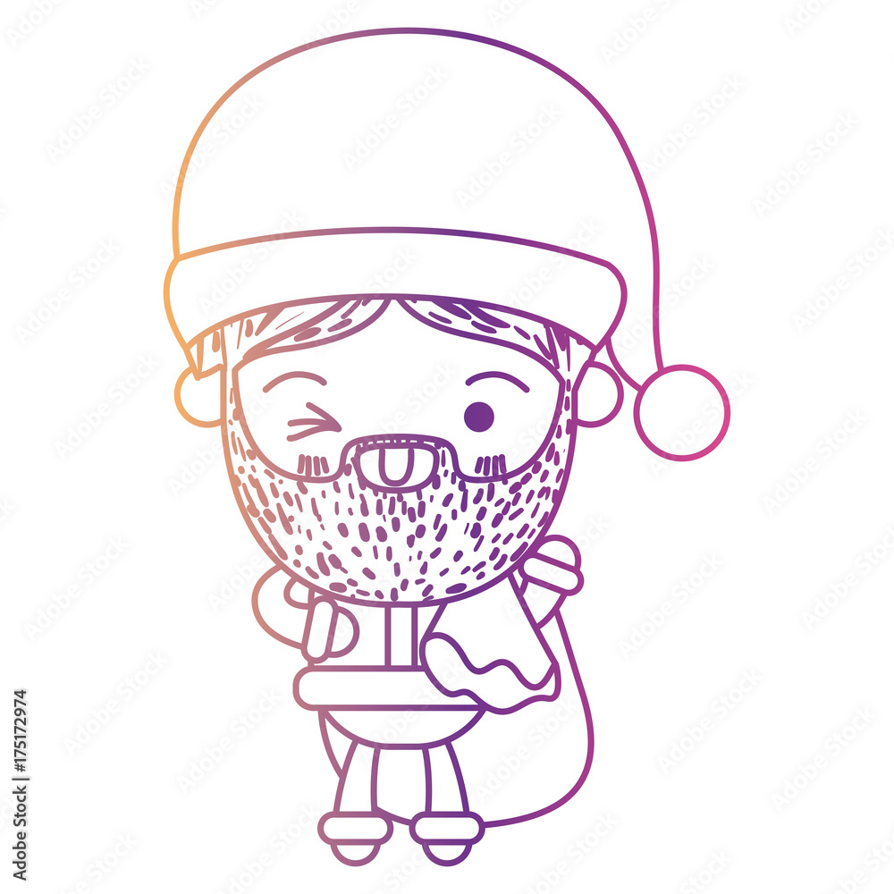 santa claus cartoon holding gift bag face expression wink eye on gradient color silhouette from yellow to fuchsia santa claus cartoon holding gift bag face expression wink eye on gradient color silhouette from yellow to fuchsia