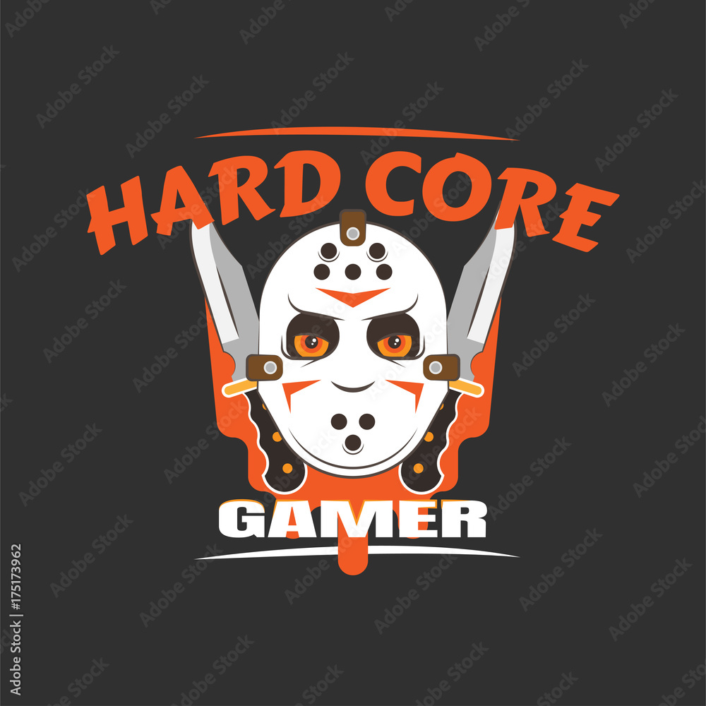 Hard core gamer logo with a butcher mask and crossed dirks.
Gaming profile avatar.