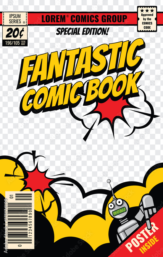 Naklejka premium Comic book cover vector template