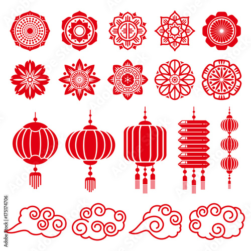 Traditional chinese and japanese decorative design vector elements