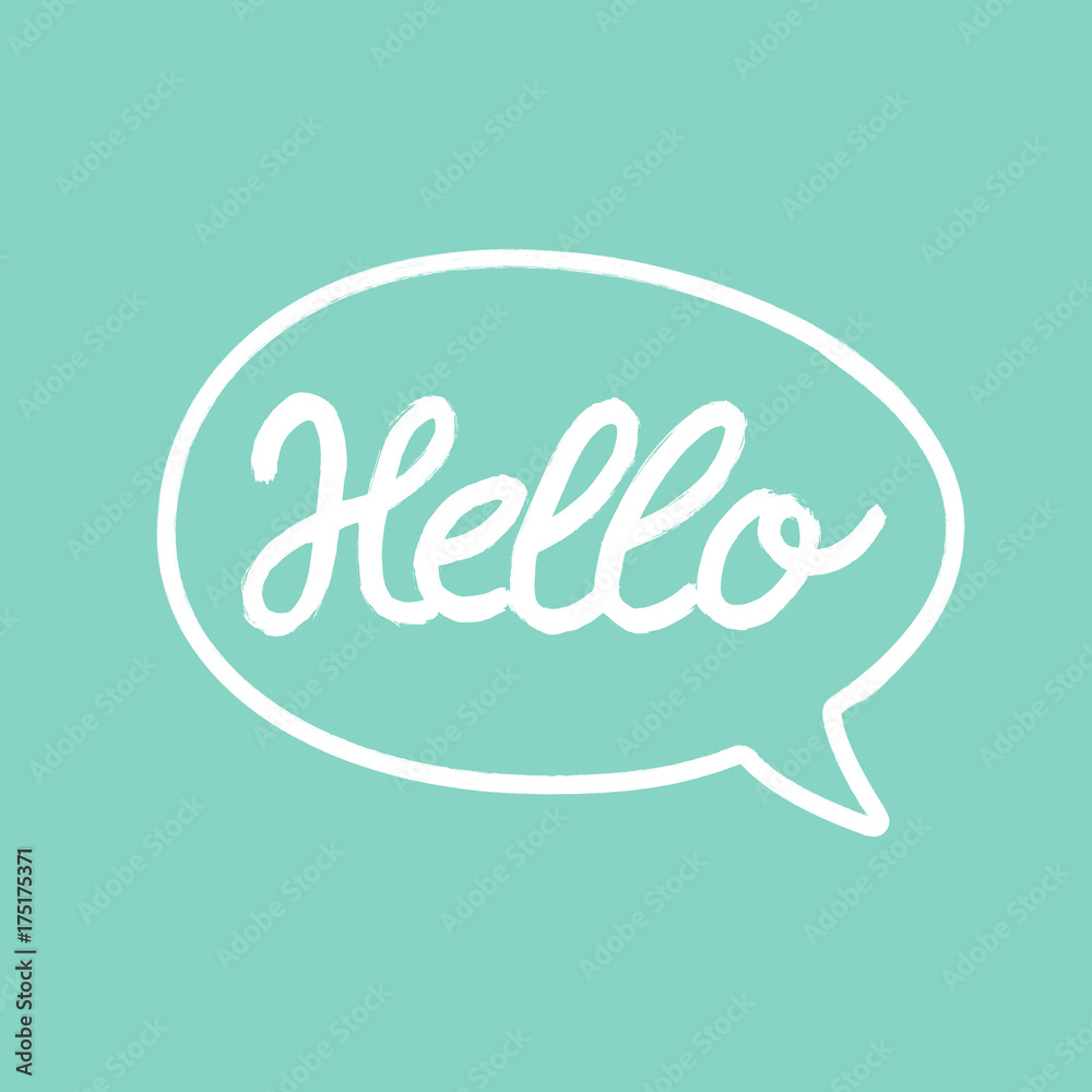 Hello word calligraphy design, turquoise background, vector illustration