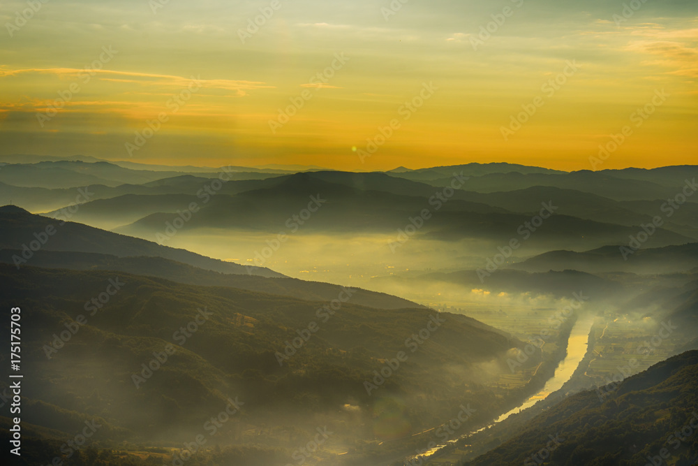 Naklejka premium Tara mountain and Drina river canyon landscape