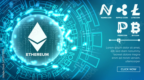 Fintech Blockchain Concept Vector. Bitcoin, Dollar. Golden Coins With Digital Stream. Financial Or Banking Mining Concept Illustration