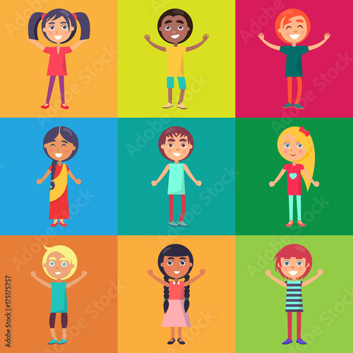 Happy Kids on Colorful Backgrounds Poster