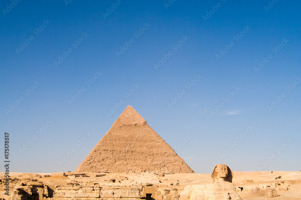 The Great Sphinx and the Khafre Pyramid in Giza The Great Sphinx and the Khafre Pyramid in Giza